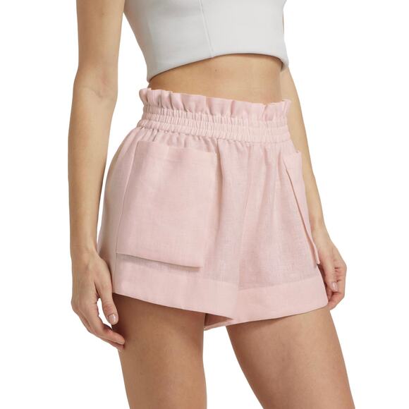 NWT Hevron Mira Linen Shorts Rose Quartz Pink High-Waist Pocket 100% Linen Sz M - Picture 10 of 16